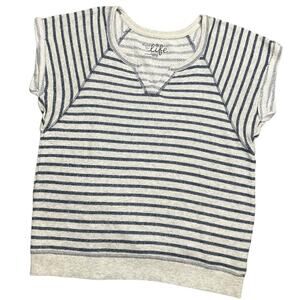 Made for Life Navy and White Striped Short Sleeve Cuff Size Large EUC
